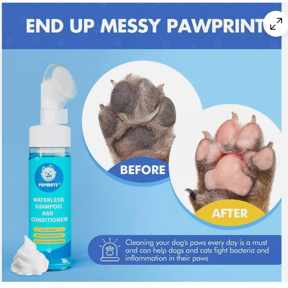PUPMATE Paw Cleaner | No-Rinse Foaming Cleanser for Dogs Cats | 6.8 fl oz - Picture 3 of 5